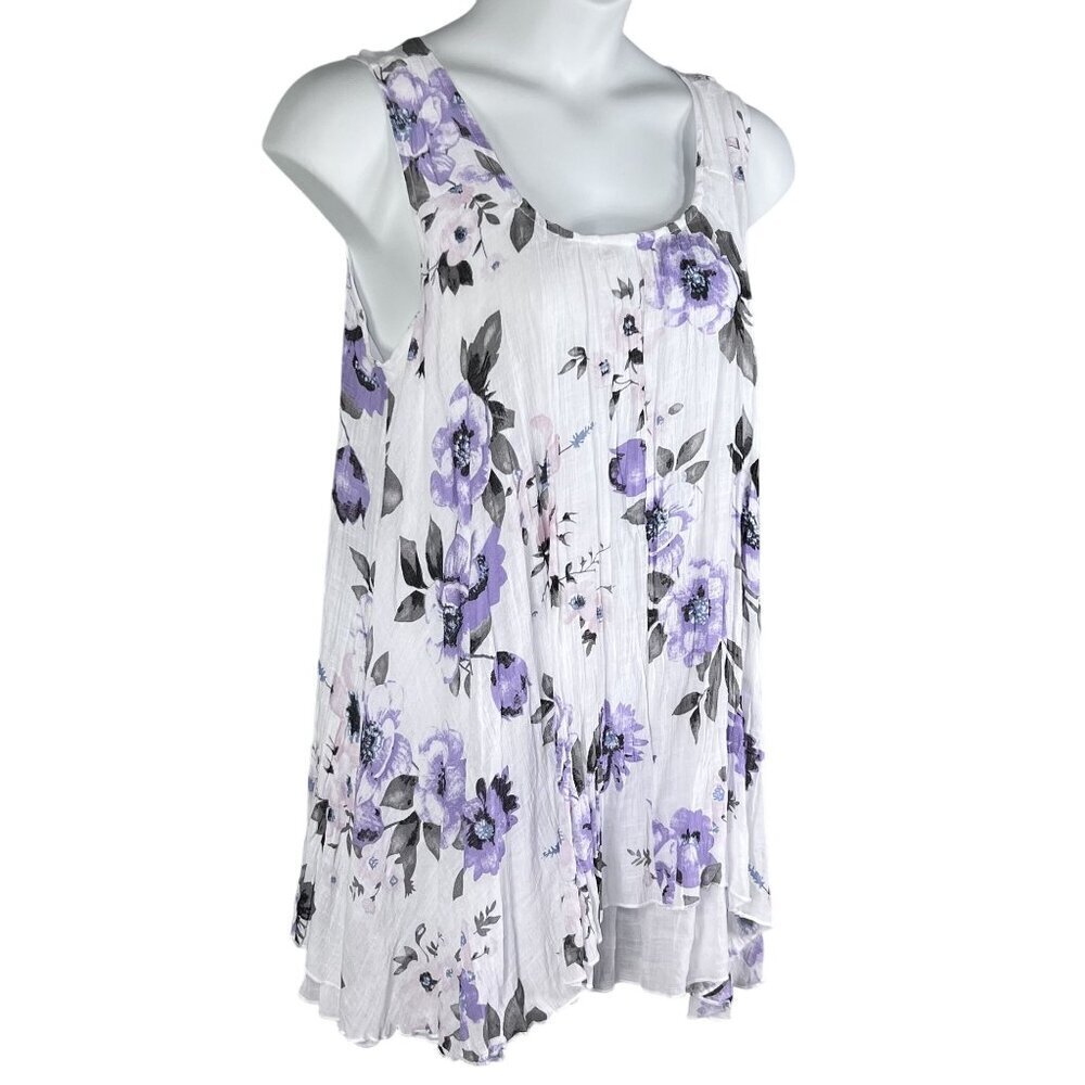 Papa Vancouver Womens S Purple Floral Sleeveless Shift Easter Dress Linen Blend